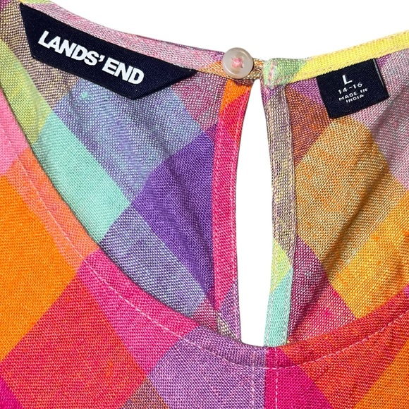 NWOT Lands' End Linen Multicolor Plaid Swing Dress Large Sleeveless - Picture 5 of 10